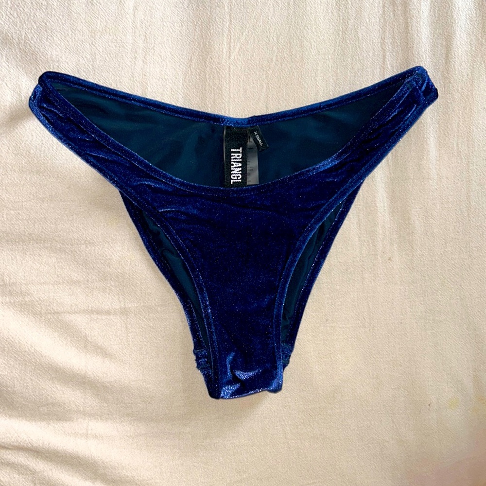 COPY - Midnight Blue Camille Velvet Triangl Bikini Bottoms XS